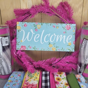 Floral Welcome Wreath Kit, DIY Wreath Making Kit Bundle: Welcome summer Front Door Decor, craft supplies for do it yourself wreath kit