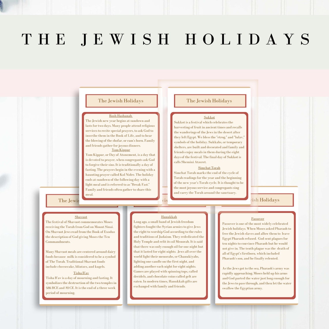 Printable Jewish Holiday Calendar and Planner Rosh Hashanah, Passover, Hanukkah and More Menu ...