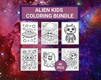 Alien Kids Coloring Bundle, Printable Fun for Children, SciFi Designs|3 sizes