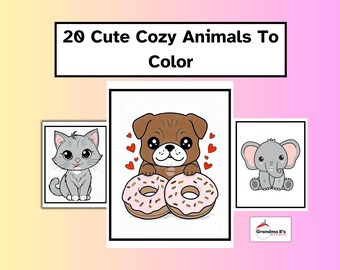 Cozy Cute Coloring Pages Printable PDF | Preschool Toddler Kawaii Pictures | Adorable Animals Food | Kids Activity Book Instant Download
