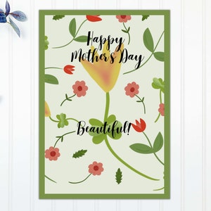 Cartão de Feliz Dia das Mães para Imprimir com flores. Download digital Cartão de Dia das Mães para Mãe, Irmã, Avó, Filha, Com Mensagem, Verde