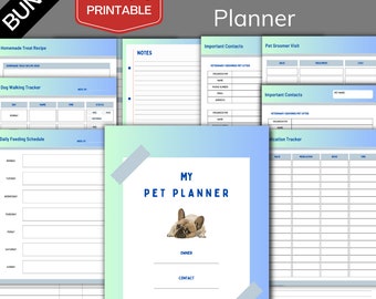 Printable Pet Care Planner Bundle, Health Records, US Letter A4 A5 (PDF)