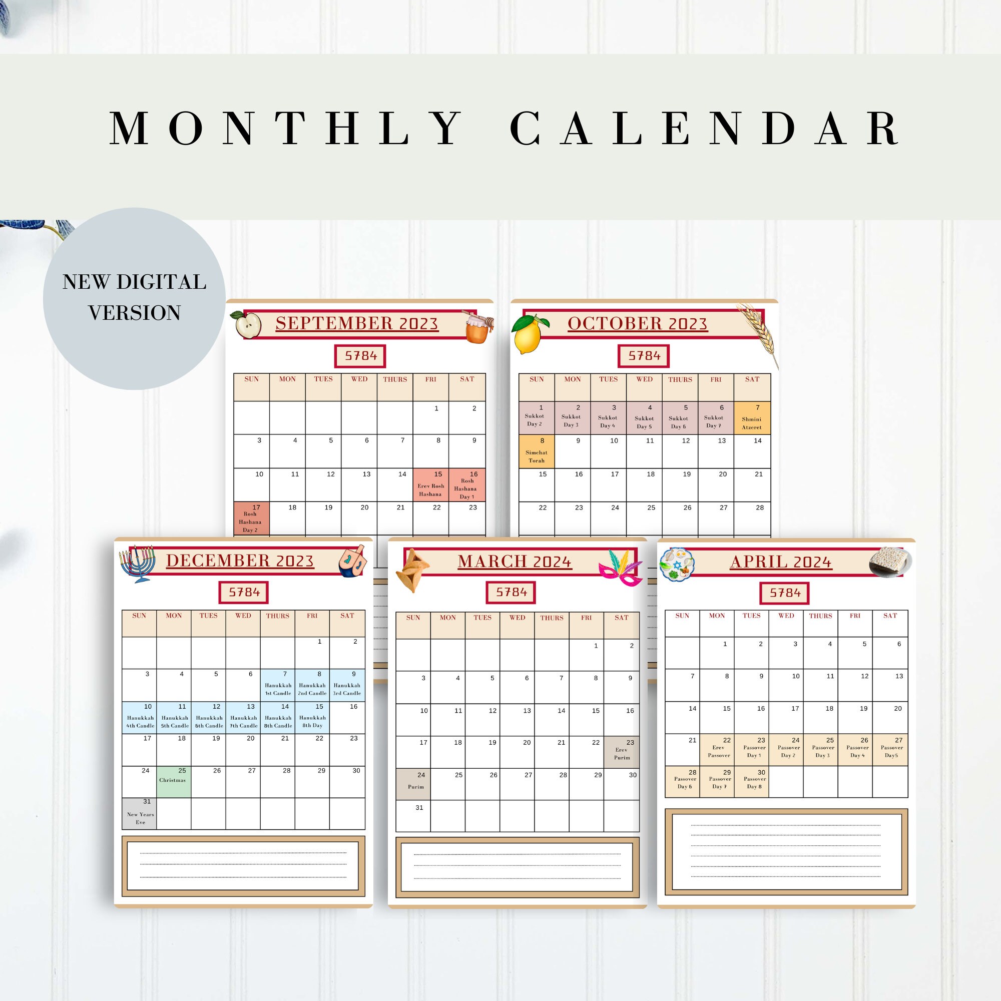 Editable Fillable Jewish Holiday Calendar and Planner Major and Minor