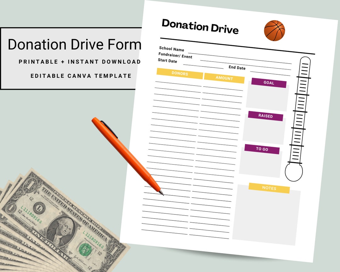 Basketball Donation Formeditable and Fillable for School or Team