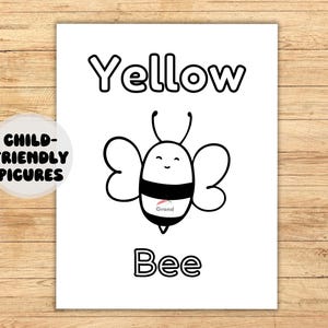 Picture of a Bee to be colored Yellow. Child-friendly pictures.