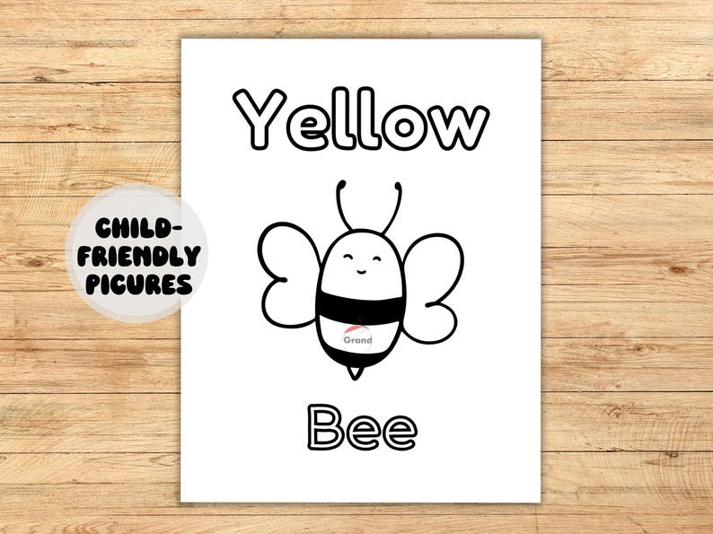Picture of a Bee to be colored Yellow. Child-friendly pictures.