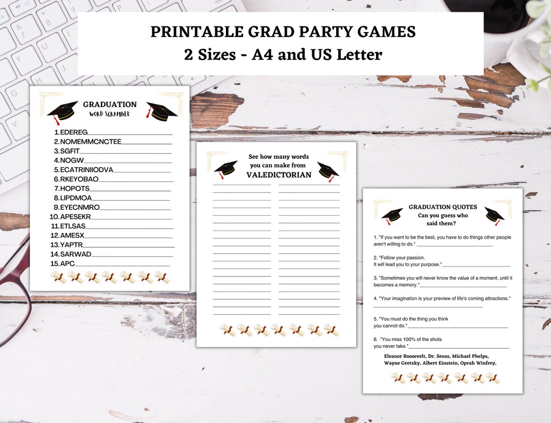 Graduation Party Games for High School or College Parties. 3 Fun Activities Word Scramble, How
