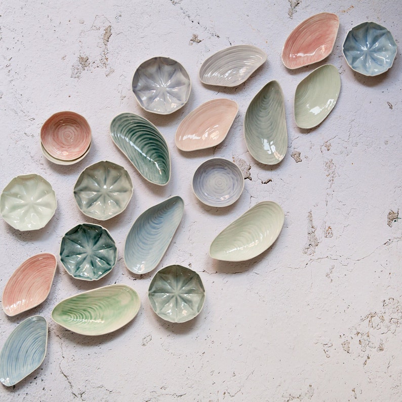 Ceramic Jewellery Dish Trinket Dish Aqua Porcelain Shell Dish Ring Holder