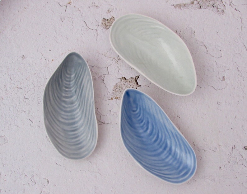 Ceramic Jewellery Dish Trinket Dish Aqua Porcelain Shell Dish Ring Holder