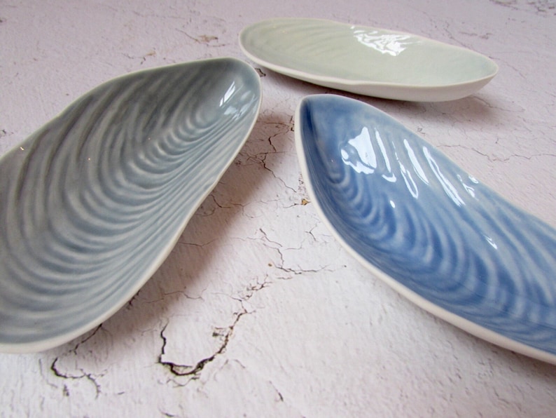 Ceramic Jewellery Dish Trinket Dish Aqua Porcelain Shell Dish Ring Holder
