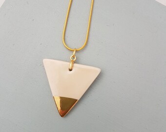 Pink & Gold Triangle Pendant Necklace | Porcelain Gold Lustre Necklace | Geometric Jewellery | Ceramic Jewellery