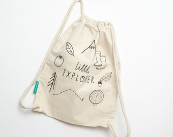 Little Explorer Kids Kit Bag - Screen printed hand-drawn design on organic cotton