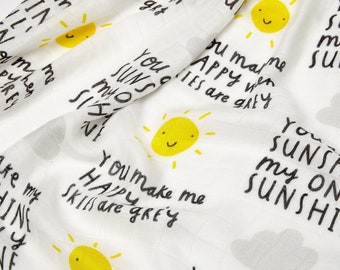 You Are My Sunshine Baby Muslin - 100% bamboo, 60 x 60cm square, NEW to The Lullaby Collection