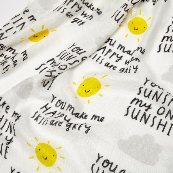 You Are My Sunshine Baby Muslin - 100% bamboo, 60 x 60cm square, NEW to The Lullaby Collection