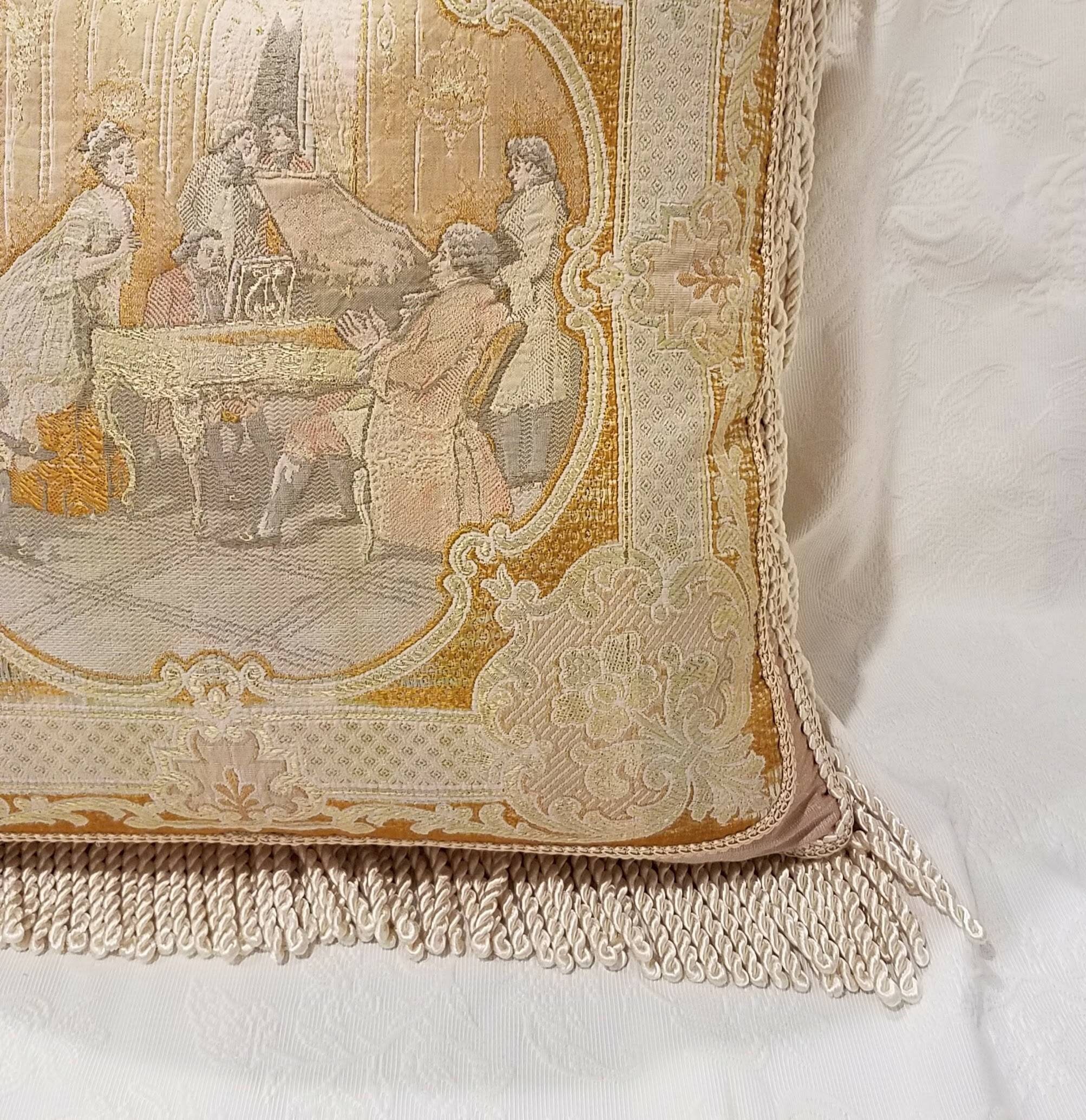 19th c. Antique Tapestry Pillow Apricot Peach Gold Gray Etsy