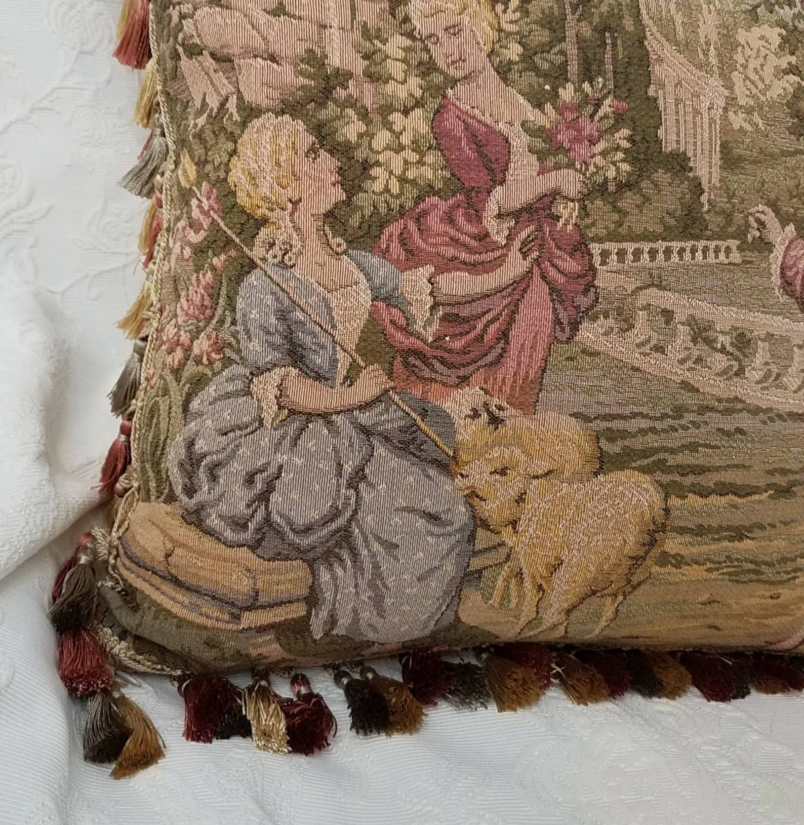 Antique French Tapestry Pillow Couple Man Woman in Formal Etsy