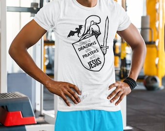 Slaying Dragons With Prayers And Jesus Funny Quote Christian Unisex Softstyle Tee