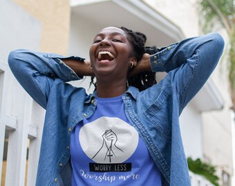 Worry Less Worship More Cute Funny Inspirational Christian Quote Unisex Softstyle T-Shirt