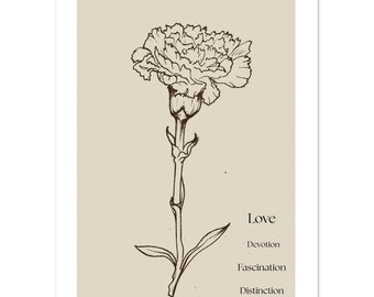 January Carnation Birth Flower Art Print | Boho Wall Decor, Matte Finish Poster