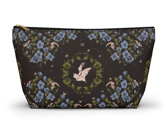 Mystical Bat Cosmetic Bag, Gothic Travel Pouch, Makeup Bag, Halloween Toiletry, Witchy Nature Gift, Dark Cottagecore