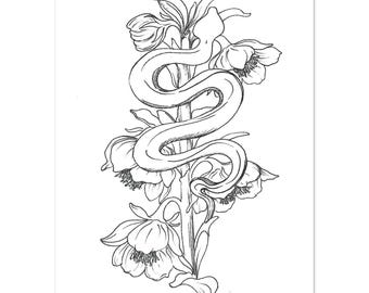 Snake Hellebore Flower Art Print | Boho Wall Decor | Witchy Aesthetic Poster | Unique Gothic Home Art | Sustainable Paper