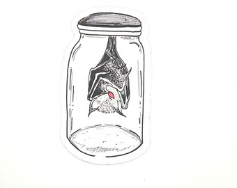 Cute Bat Sticker, Mason Jar Bat Vinyl Sticker, Spooky Cute Halloween Sticker, Gothic Cottagecore Sticker, Die Cut Bat Decal