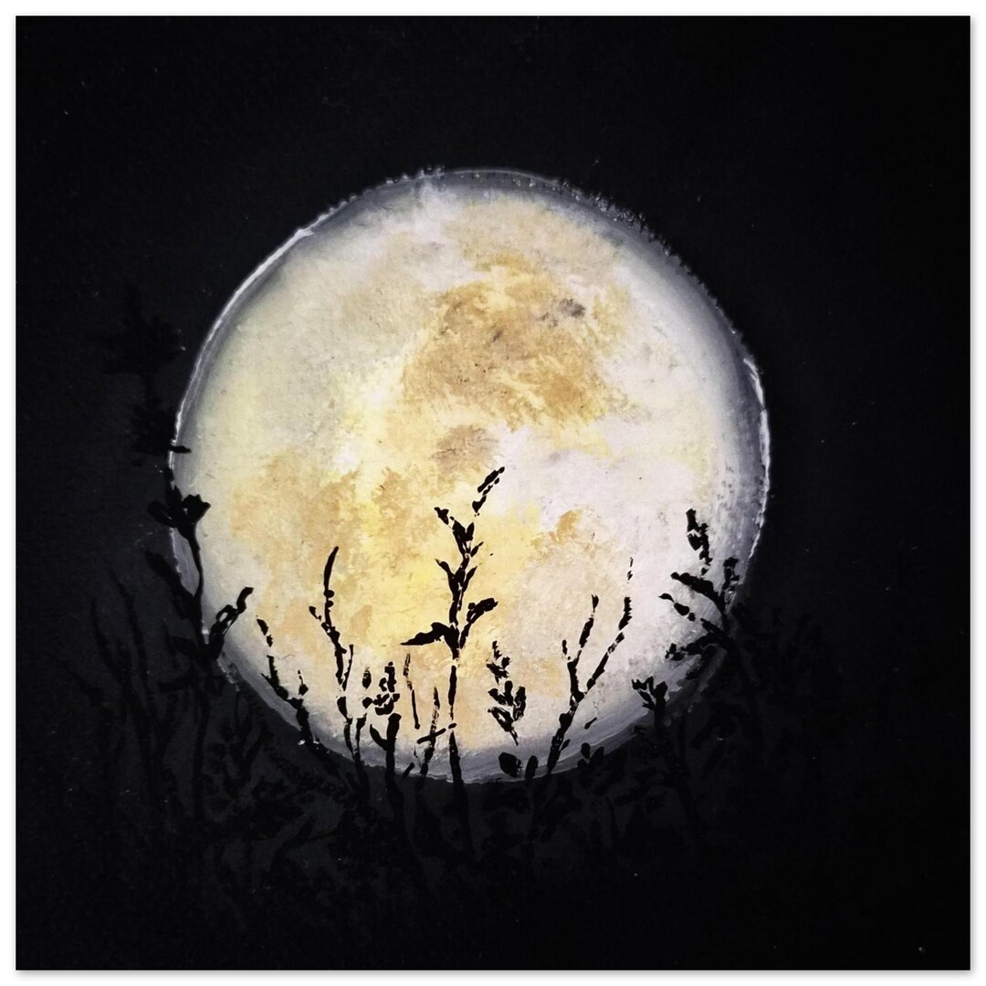 Glowing Full Moon Night Sky Art Print | Acrylic Painting Wall Art ...