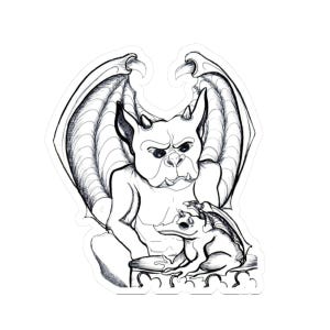 Gothic Gargoyle and Toad Kiss Kiss-Cut Sticker, Spooky Halloween Decal, Creepy Gothic Decor, Witchy Laptop Sticker, Dark Fantasy Gift,