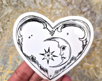 Celestial Heart Sticker | Victorian Moon & Star Die Cut