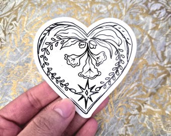 Gothic Valentine Heart Sticker | Vintage Floral Die Cut Decal