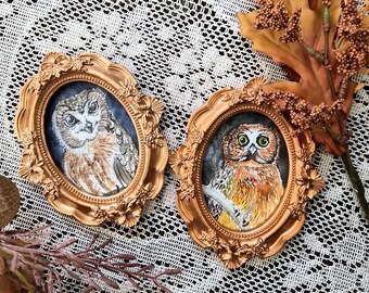 Vintage Watercolor Owl Portrait Magnet, Gothic Cottagecore Decor, Woodland Bird Art (4"x5")