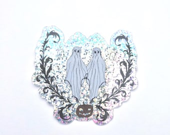 Ghost Sticker Glitter, Halloween Sticker, Cute Spooky Vinyl, Gothic Die Cut Sticker, Ghost Decal