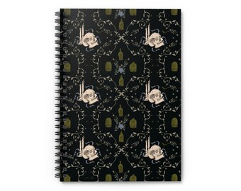 Gothic Spiral Notebook - Ruled Line, Skull Apothecary Journal, Halloween Stationery, Dark Floral Diary, Grunge Writing Pad