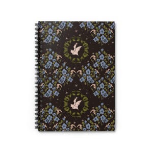 Starry Night Notebook, Gothic Journal, Bat Diary, Floral Damask Sketchbook, Halloween Stationery Gift, Spiral Notebook Ruled Line