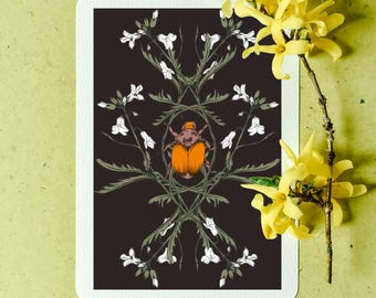 Garden Guardian Beetle Flower Cottagecore Wall Art– Limited Nature Art Print Bundle