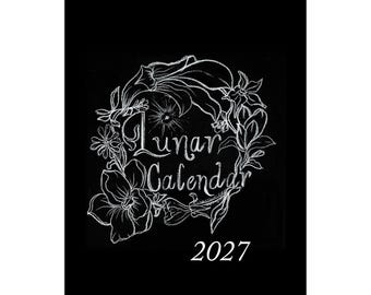 2027 Flora and Fauna Wall Calendar - Forest Spirit Moon Chalk Art - Personalized Nature Calendar Gift