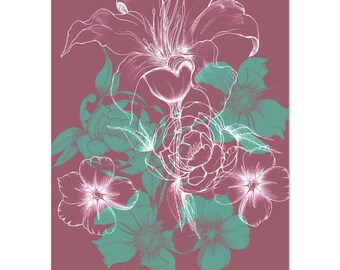 Spring Bouquet Floral Print | Lilies, Peonies, Roses Wall Art (Boho Decor)