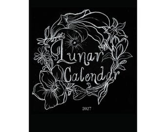 2027 Lunar Wall Calendar, Botanical Floral Moon Phase Planner, Nature Inspired Art