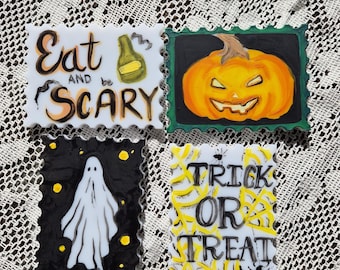 Halloween Kitchen Magnets, Hand Painted Acrylic Fridge Magnets, Jack O Lantern Ghost Decor, Spooky Kitchen Decor, Halloween Gift