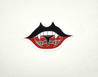 Vampire Lips Sticker with Bat | Gothic Halloween Vinyl Sticker | Spooky Dark Romance Sticker | Witchy Bat Decal | Goth Laptop Sticker