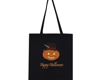 Happy Halloween Pumpkin Tote Bag, Spooky Trick or Treat Cotton Bag, Fall Grocery Tote, Cute Halloween Gift, Eco-Friendly Reusable Bag