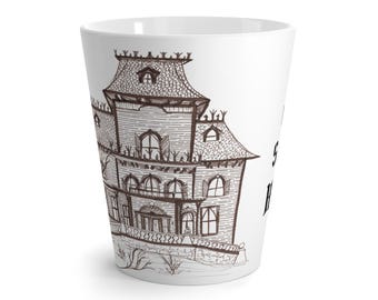 Victorian Haunted House Latte Mug | Spooky Mansion Sketch