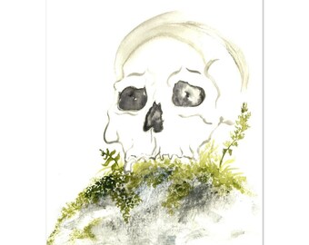 Moody Watercolor Skull Art Print | Dark Academia Gothic Home Decor Poster