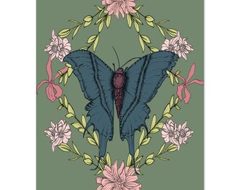 Botanical Moth Art Print | Wildflower Nature Decor | Vintage Insect Poster | Unique Wall Art Gift