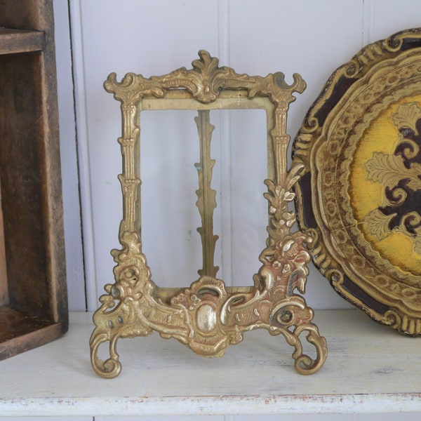 Vintage Brass Picture Frame, Rococo Style Decorative Antique Brass Picture Frame, Free Standing Brass Frame