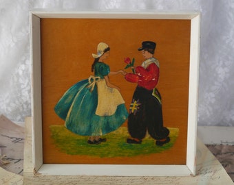 Framed Dutch Courting Couple Painting on Wood