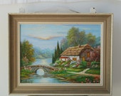 Beautiful Oil on Canvas Country Cottage Painting