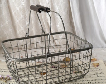 Vintage Wire Storage Basket with Wooden Handles