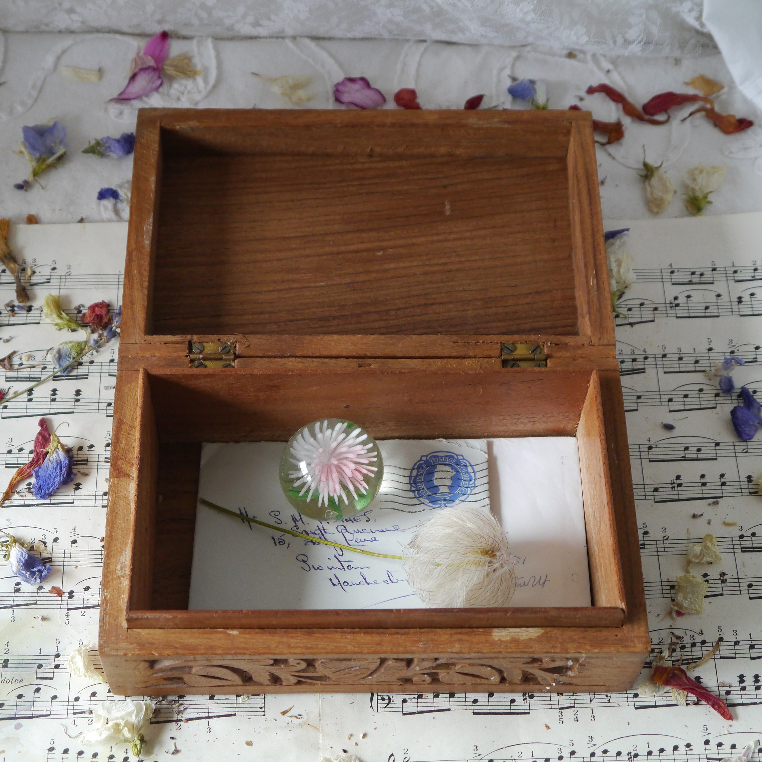 Vintage Carved Wooden Box With Shell Design - Etsy