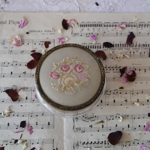Vintage Powder Puff Jar Petit Point Embroidery